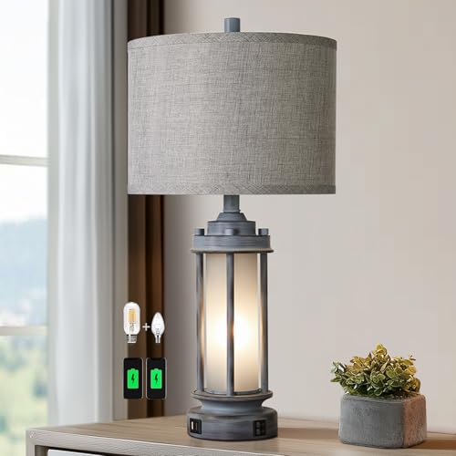 AIEAMPDO Rustic Table Lamp for Bedroom Living Room with 2