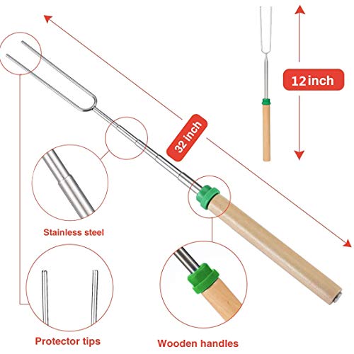 Mluchee 8Pcs Marshmallow Roasting Sticks Smores Skewers for Fire Pit 32inch Telescoping Sausage BBQ Hot Dog Forks Portable Carrying Bag for Grill Campfire