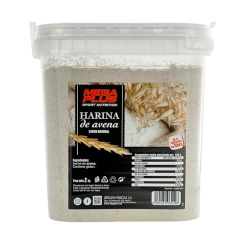 Mega Plus - Farine d'avoine Mega Plus 2 kg : énergie durable et nutrition complète pour sportifs avec glucides, protéines et vitamines essentielles, sans sucre ajouté, 6 saveurs (neutre)