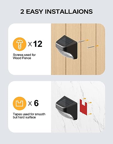 KIALUSH Solar Step Lights - 30 LM, 2 Modes Waterproof for Wall, Rail, Porch, Backyard, Garden - Decorative Solar Lights 6 Pack — view 6