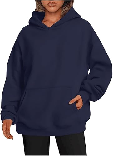 Womens Oversized Pullover Hoodies Winter Casual Fleece Sweatshirts Cute Hoodie Sweater Fall Outwear with Pockets (Dark Blue,Large)
