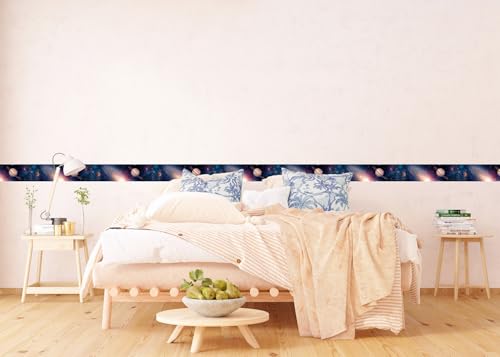 AGDesign Selbstklebende Bordüre Universum, WB 8218 | Wasserfest Dekoration für Wände, Möbel, Tapeten, Wandverkleidungen und Türen, Folie, Mehrfarbig | Breite 500 cm x Höhe 13.8 cm