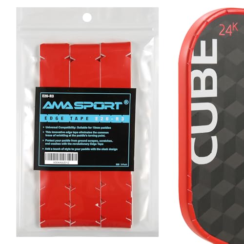 AMA SPORT Pickleball Paddle Edge Guard Tape 3 Pack Edge Protection Tapes 26mm Width Paddle Edge Cover Perfectly Fits Curved Edge Without Wrinkling (Red)
