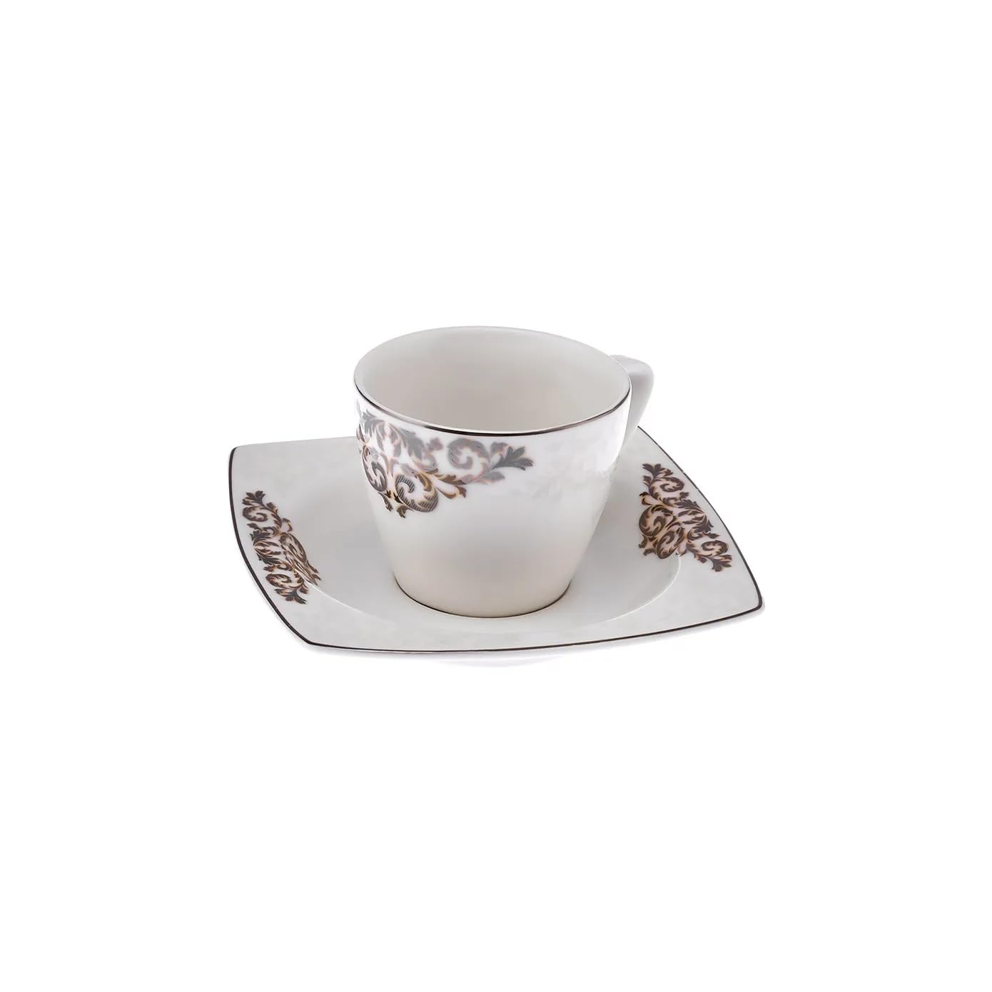 KARACA Nazende Porzellan Espressotassen Set - 80 ml Türkische Kaffeetassen mit Untertassen 12-teilig Kaffeeservice Modern mit 6 x Kaffeetasse & 6 x Untertasse, Mokkatassen - Weiß
