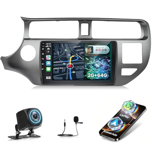 NHOPEEW Autoradio Android 2G+64G pour PKIA Rio 2012 2013 2014 2015 - sans Fil Carplay & Android Auto - Stéréo Android 9 Pouces avec WiFi EQ GPS Mirror Link FM RDS + AHD Caméra de recul&Mic