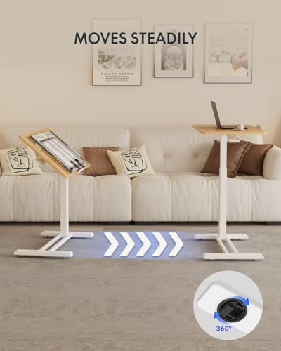 Image of FLEXISPOT H7 PRO Mobile Standing Desk Adjustable Overbed Table Pneumatic with Wheels 55Tiltable Portable Laptop Desk Rolling Computer Cart Foldable Bedside Table(27.6 inch W x 15.7 inch D, Maple)