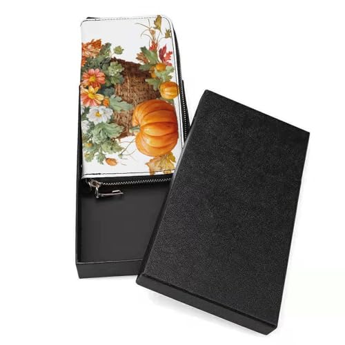 Basket of Flowers Daisies Autumn Pumpkins PU Leather Clutch Long Bifold Wallet, Coin Purse Credit Pass Case, Durable Card-Holder Money Storage for Women Men3