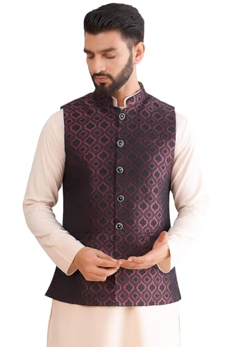 Image of Amazon Brand - Tavasya Mens Woven Design Mandarin Collar Nehru Jackets | Sleeveless Jacket | Ethnic Wear