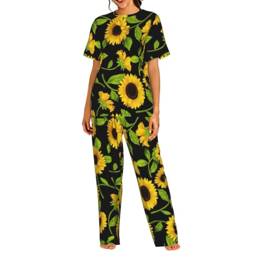 Pyjama court femme confortable imprimé fleurs vêtement de nuit homewear doux