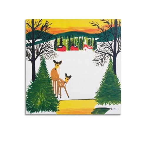 Maud Lewis Poster sur toile d'art Cerf au coucher du soleil 70 x 70 cm