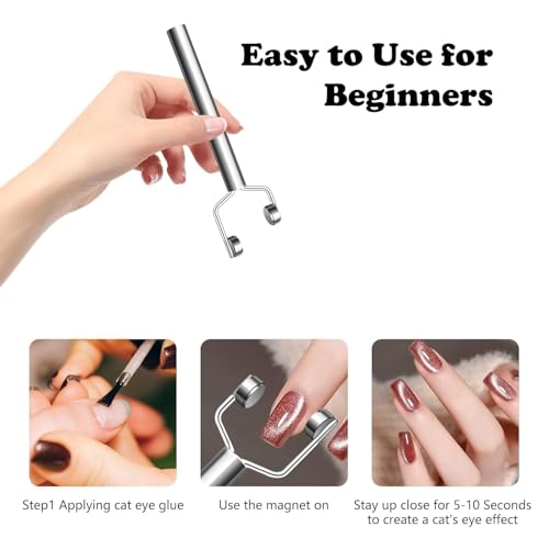 Image of THR3E STROKES 3 IN 1 Cat Eye Nail Magnet Y-Shaped Double Head Magnetic Cat Eye Gel Polish Multifunctional Nails Design Tools Powerful Force Magnet Portable Handheld for Salon Studio Home Manicure (Y MAGNET)