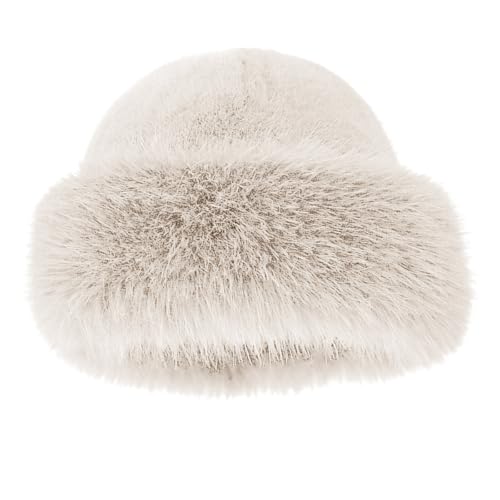 Copbopwn Bonnet de Pêcheur en Fourrure Épaisse pour Femme - Chapeau Seau Moelleux en Fausse Fourrure - Chapeau d'Hiver Chaud en Fourrure pour Femme - Chapeau en Fausse Fourrure Moelleux pour Femme