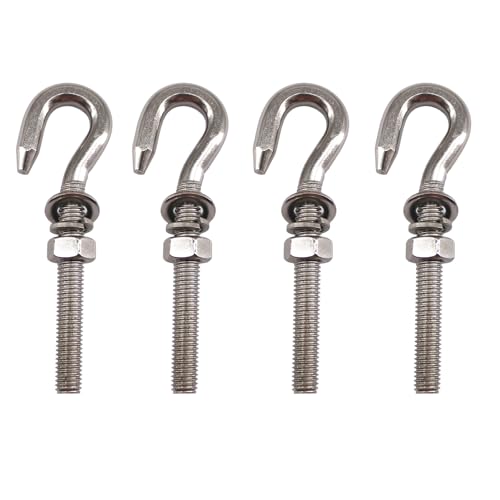 Image of M12 Long Shank Hook Bolts 304 Stainless Steel Round Hooks Eyelet Bolts Ring Screw with Washer and Nut for Yacht Boat Marine Swing Chair Yoga Hammock 4 Pack