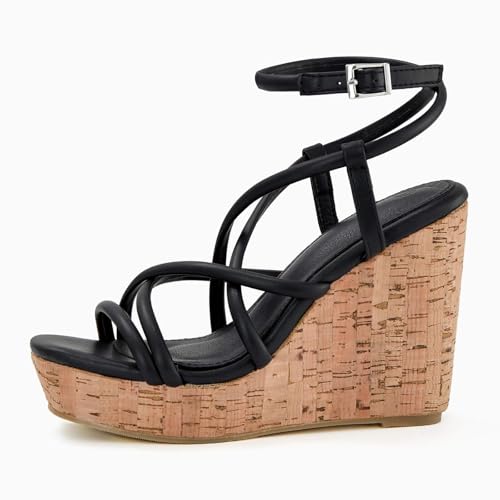 Image of Coutgo Women Platform Wedge Sandals Cork Slingback Wedges Espadrilles Heels Summer Shoes