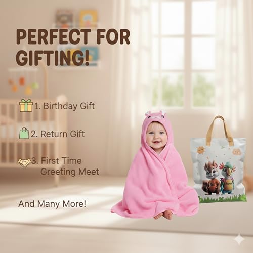 Image of Ultra-Soft Baby Hooded Towel - Coral Velvet Wrap Your Little One in Softness and Joy, Hypoallergenic & Super Absorbent Bath Wrap for Newborns & Toddlers | Cute Animal Design (0-5 Years)(Pink)