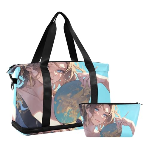 Bolsa de hombro de anime con separación húmeda para ropa de gimnasio