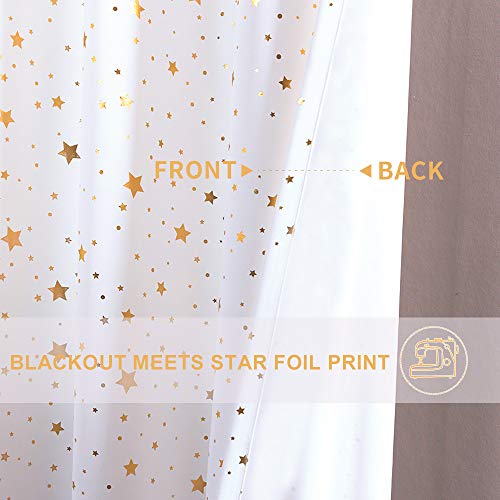 Jinchan Light Filtering Curtains Grommet Top Gold Star Pattern Kids Bedroom Window Drapes Soft Sturdy Curtain For Living Room Window Treatment 2 Panels 63 Inches Length Bleach White #TOP3