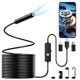 Endoscope Camera with Light, 1920P HD Borescope Tools with 8 Adjustable LED Lights, 16.4FT Semi-Rigid Snake Cord IP67 Waterproof Inspection Camera for iPhone, iPad, iOS and Android Phone