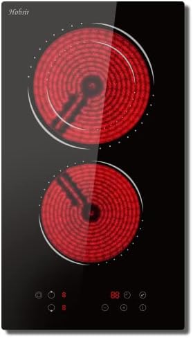 2 Zone Ceramic Hob, Hobsir Built-in Electric Hob 30cm, 3200W, Touch Control, Doul Zone, 9 Heating Levels, Safety Lock,Timer, Hard Wire, No Plug Included