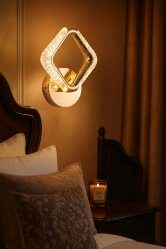 Image of Groeien 10W | 3 Color Modern LED Diamond Crystal Wall Sconce Gold Wall Light for Bedroom Living Room Corridor Lighting Fixtures Wall Mount(Diamond Crystal-Golden, 1)