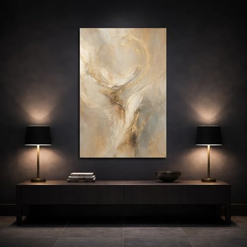 Décoration murale salon avec tableau abstrait texture or et beige vertical 30x45