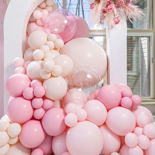 Image of PartyWoo Pink and White Balloons, 140 pcs Pastel Pink and White Balloons Different Sizes Pack of 18 Inch 12 Inch 10 Inch 5 Inch for Balloon Garland or Arch as Birthday Decorations, Party Decorations