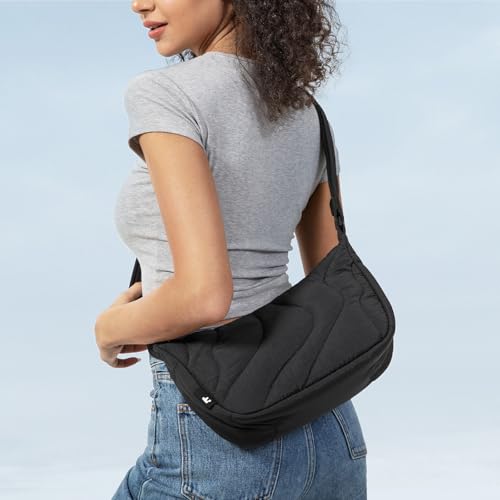 tomtoc 3.5L Puffer Sling Crossbody Bag for Women Trendy, Nylon Quilted Crescent Shoulder Bag Purses for Cellphone and Daily Essentials, Puffy Travel Hobo Handbag with Adjustable Strap & Inner Pockets2