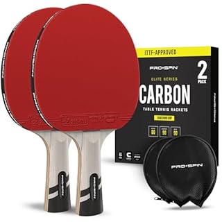 PRO-SPIN Raquette de Ping Pong - Homologuée ITTF en Fibre de Carbone | Série Elite 7 Plis, Caoutchouc Premium, Éponge 2 mm et Étui de Protection (Rouge, Paquet de 2)