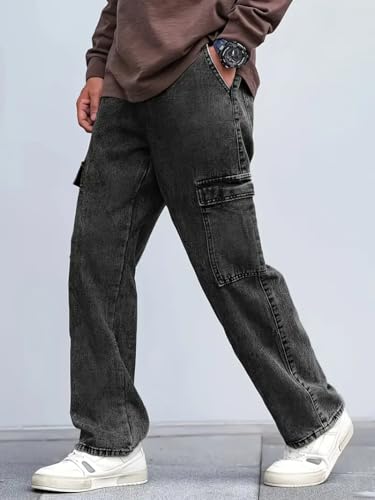 Image of Men's Loose Fit Denim Jeans | Mid Rise Straight Baggy Fit | Stretchable Casual Streetwear Jeans for Men