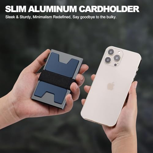 Image of SEMORID Slim Aluminum Card Holder Wallet for Men, Durable Expandable Backplate, RFID Blocking Minimalist Metal Pop Up Wallet, Holds 12+ Cards Plus Cash