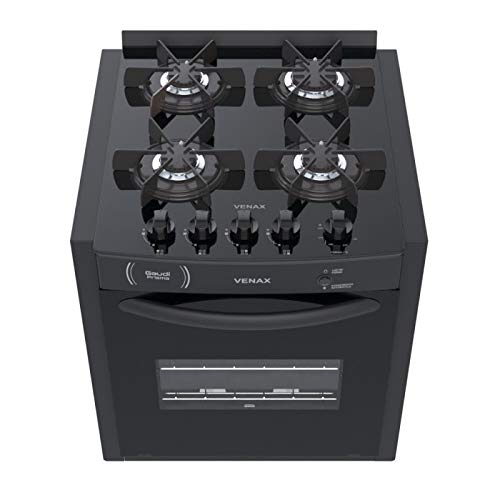 FOGAO A GAS DE EMBUTIR GAUDI PRISMA VITREO 4Q PRETO GAS GLP