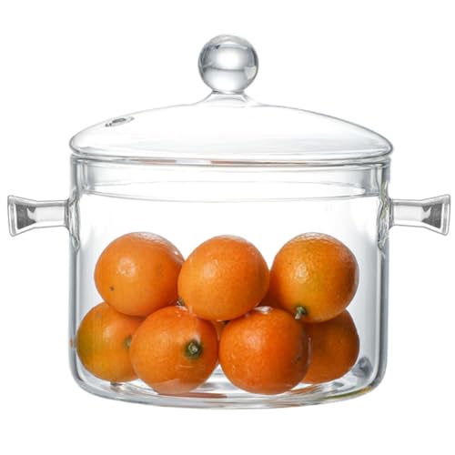 Riavzau Glass Cooking Pot, 1.7L/57oz Heat-Resistant Borosilicate Glass Saucepan with Cover, Cookware...