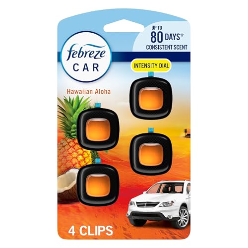 Febreze Car Air Freshener Odor-Fighting Automotive Vent Clip Scented Car Accessories Long Lasting for Strong Odors Hawaiian Aloha Scent 4 Count