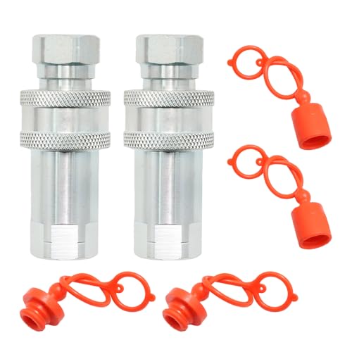 Image of SYOWADA 2Pcs 3 /8 inch Ag Hydraulic Quick Connect Tractor Couplers with Dust Caps, ISO 5675 Agricultural Quick Disconnect Coupling
