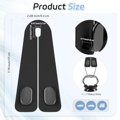 Image of Car Hooks for Headrest, 2Pcs Seat Back Storage Hook Luxurious Leather Multifunctional Car Hanger & Holder for Heatrest, Seat, Bag, Purse Black (Pack of 2)