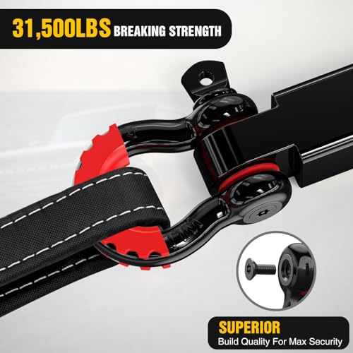 Image of Nilight 3 inch x 20' Recovery Tow Strap Kit with 2 inch Hitch Receiver and 3 /4 inch Anti-Theft D-Ring Shackles Storage Bag Heavy Duty Tow Rope for Car Truck SUV ATV (MBS 31500LBS)
