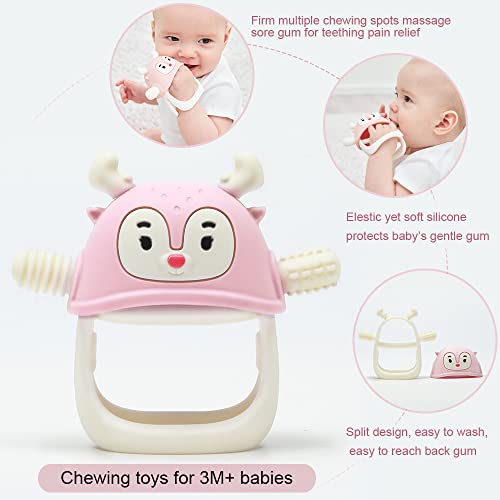 Smily Mia Teething Toys/Teethers for Babies 6-12 Months, Reindeer Baby Chew Toy 3-6 Months for Teething Relief, Get-A-Grip Baby Hand Teether,light pink - Thumbnail 2