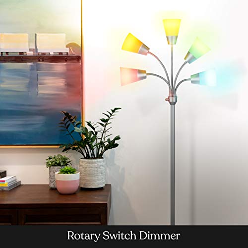 Brightech Medusa Modern Led Floor Lamp – Multi Head Dimmable Floor Lamp For Living Rooms & Offices – Tall Lamp With Interchangeable Shade, Standing Lamp With 5 Led Bulbs For Hobbies - Silver #TOP5