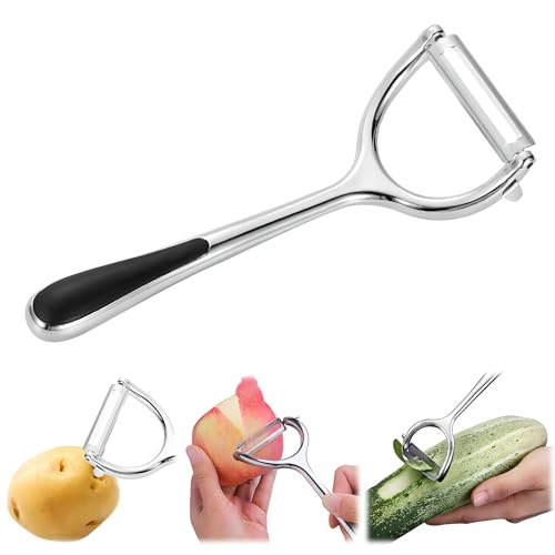 Pelador de verduras: pelador de manzanas y frutas y peras, pelador manual para pelar manzanas, peras, pepino, herramienta peladora de acero inoxidable (plata-A)