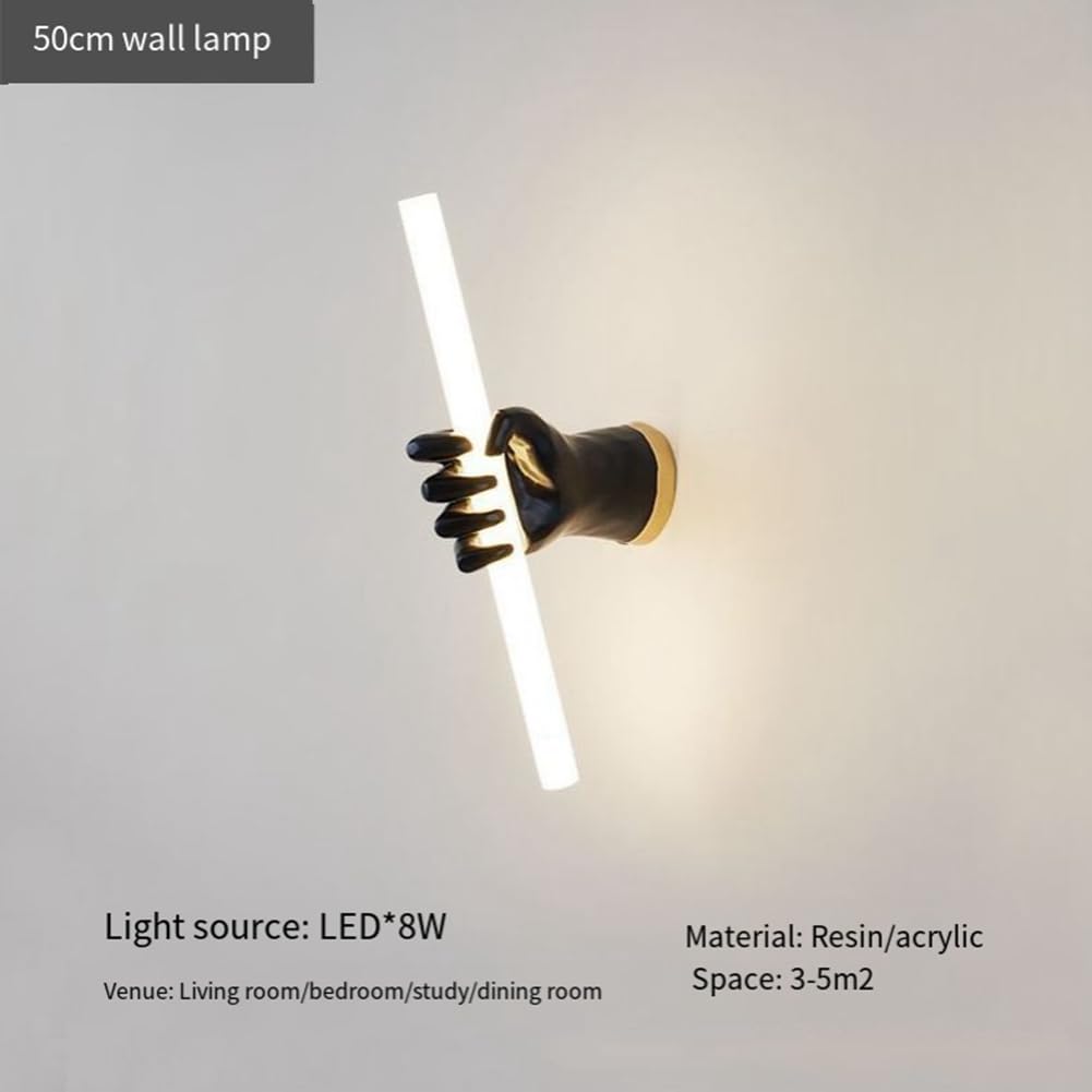 Lámpara de Pared con Puño de Resina de Arte Moderno, Decoración de Pared de Fondo Interior, Lámpara de Pared LED para Cabecera, Lámpara de Pared Negra para Pasillo, Cafetería, Bar