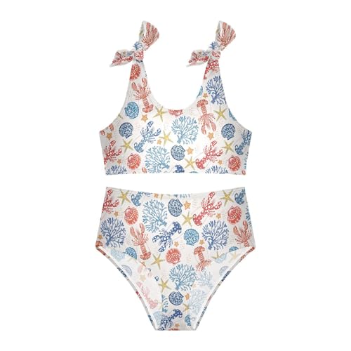 Toddler Girls Bikini Set Marine Lobster Swimsuits Kid Bowknot Swimwear 2 Piece Bathing Suit 3-12T3