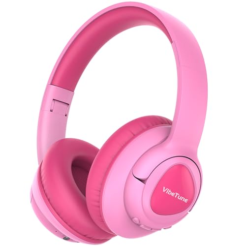 VibeTune Kinder Bluetooth Kopfhörer, 60 Stunden Spielzeit, Lautstärkebegrenzung 85/94dB, Bluetooth 5.4, Type-C Schnellladung, Faltbare kabellose Kopfhörer für Kinder-Rosa*