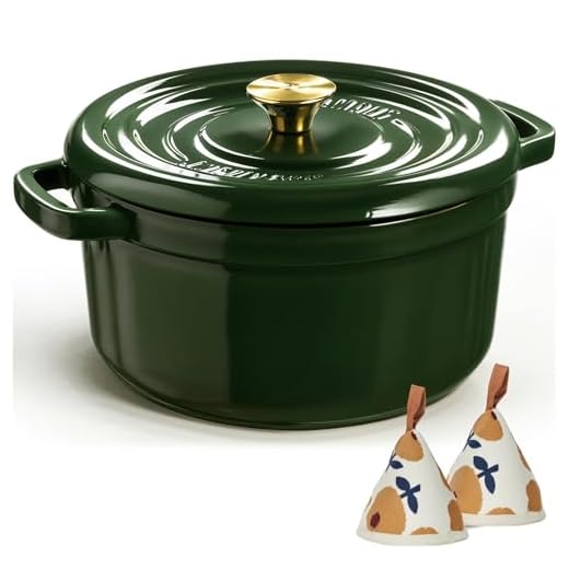 Overmont Forno olandese in ghisa smaltata – Pentola con coperchio, libro di cucina e presine in cotone, resistente per brasare, stufare, arrostire, cuocere il pane