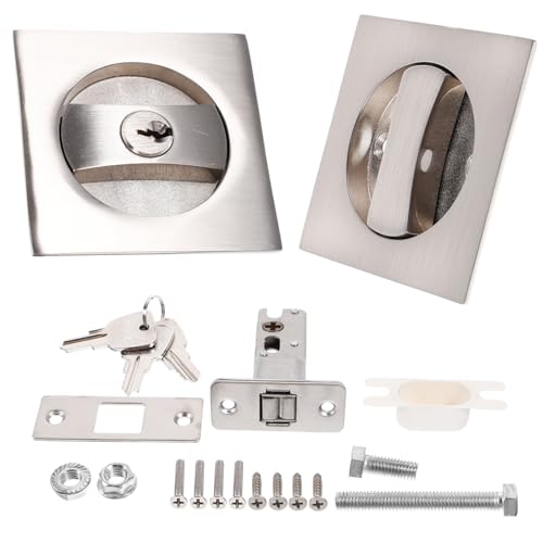 Juego Moderno de Herrajes para Cerradura de Puerta Corredera con Llave, Diseño Delgado Empotrado, Recubrimiento Resistente a la Corrosión, Fácil Instalación, Compatible con Grosor Estándar de Puerta para Dormitorio y Baño miniatura 1