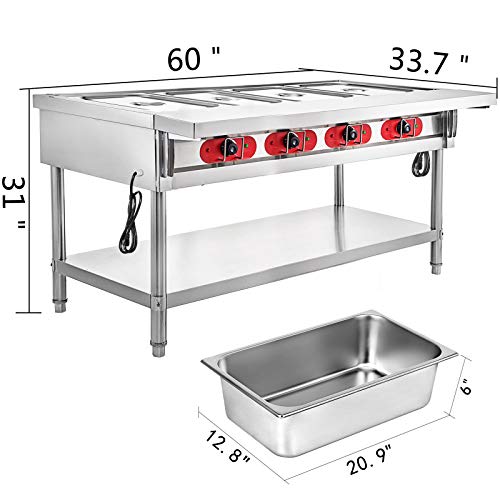 VBENLEM Steam Table Food Warmer 4 Pot Steam Table Food Warmer 18 Quart/Pan with Lids with 7 Inch Cutting Board Commercial Electric Food Warmer Bain Marie Buffet Steam Serving Counter 110V 2000W - Thumbnail 2