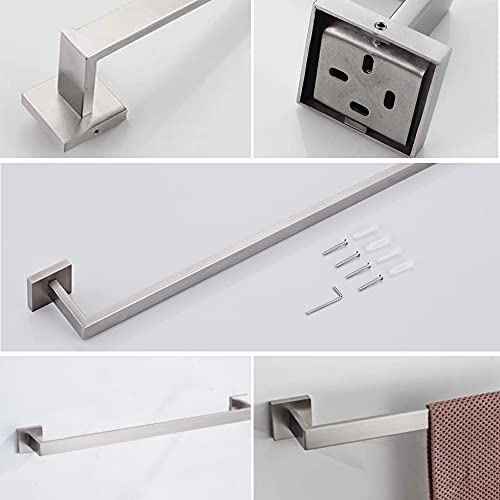 16 Inch Bath Towel Bar Brushed Nickel, Stainless Steel Towel Rack Wall Mounted, Modern Square Towel Holder Towel Rod For Bathroom Kitchen #TOP3
