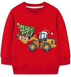 Sweatshirts Jungen Christmas Langarm Pullover Kinder Weihnacht Bagger Oberteil Geschenk Warm Winter Tops 2 3 Jahre Rot Gr.98