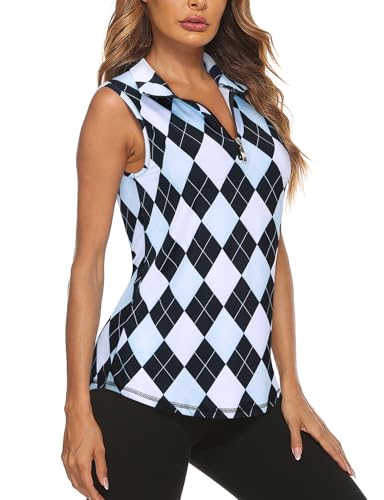 Image of Koscacy Women's Sleeveless Golf Tennis Polo Shirts Zip Up Dry Fit Workout Tank Tops Athletic Shirt