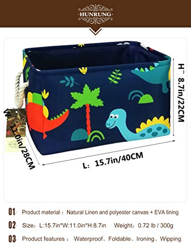 Hunrung Rectangle Storage Basket Cute Canvas Organizer Bin For Pet/Children Toys, Books, Clothes Perfect For Rooms（Rec-Thick-Blue Forest Dinosaur Xl） #TOP1