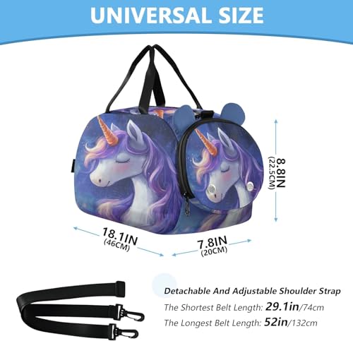 Purple Unicorns Kids Travel Duffel Bag for Boys Girls Overnight Weekend Tote Bag with Shoes Compartment for Beach Swim Trip3